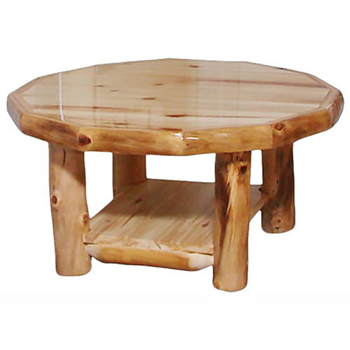 light aspen log octagon coffee table