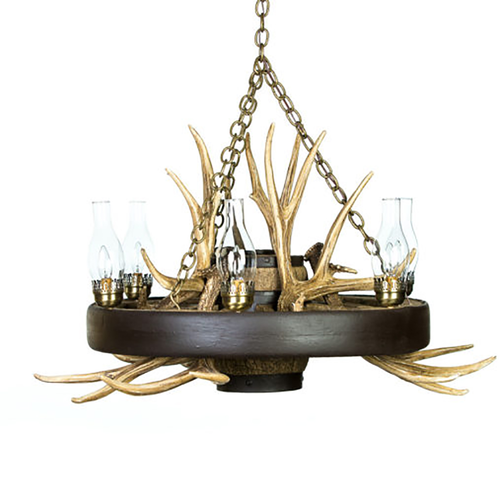 Wagon Wheel Mule Deer Antler Chandelier