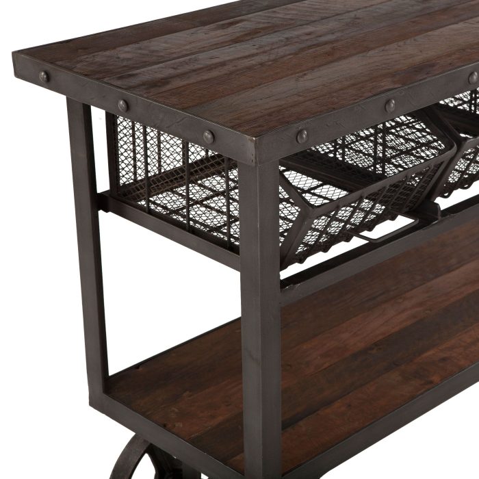 Industrial Teak 36" Reclaimed Wood Utility Cart Table - Image 5