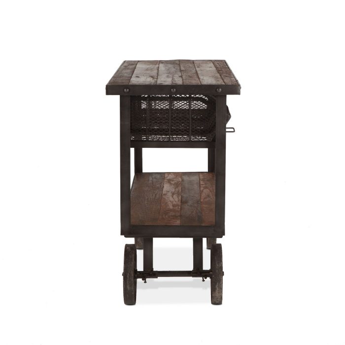 Industrial Teak 36" Reclaimed Wood Utility Cart Table - Image 6