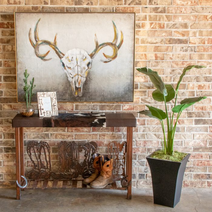 Texas Two Step Sofa Table with Cowhide